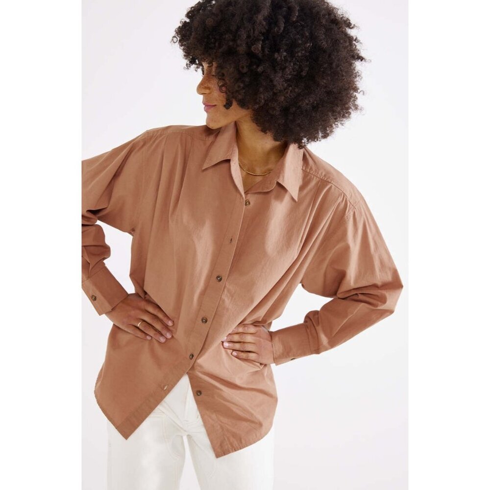 Etica Poplin Shirt M Oversized Jeana Mink Brown Organic 100% Cotton India